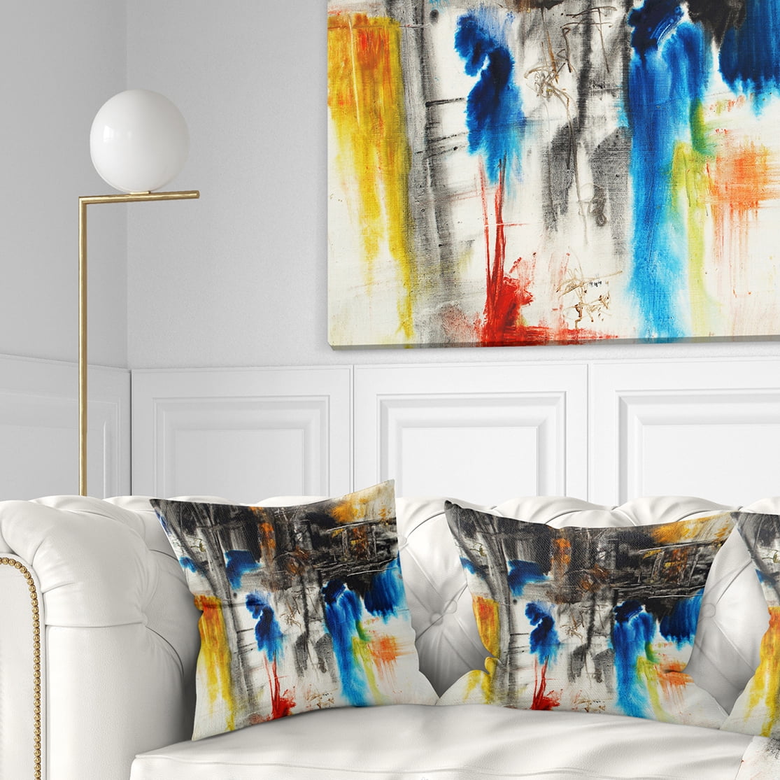 Designart Black Blue and Yellow Pattern - Contemporary Throw Pillow - 16x16