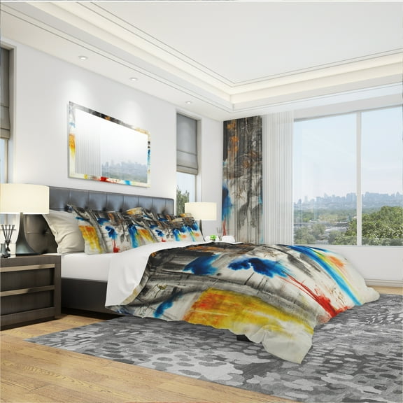 Designart 'Black Blue and Yellow Pattern' Modern & Contemporary Duvet Cover Set