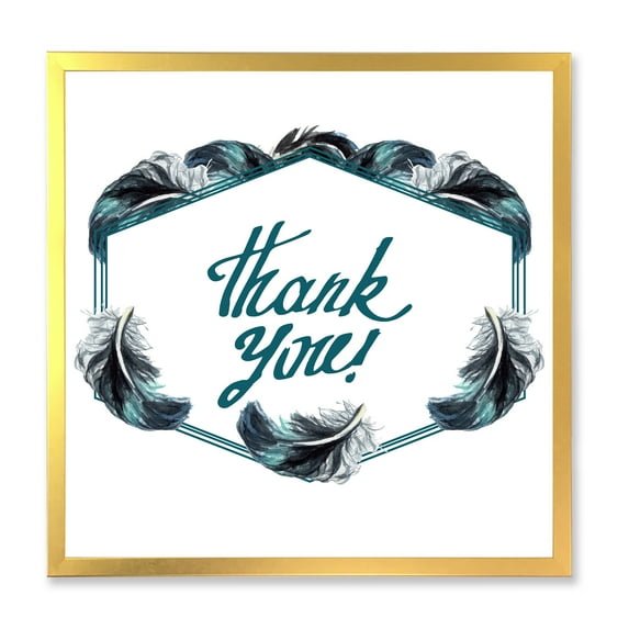 Designart 'Black Boho Art Feathers Thank You' Bohemian & Eclectic Framed Art Print