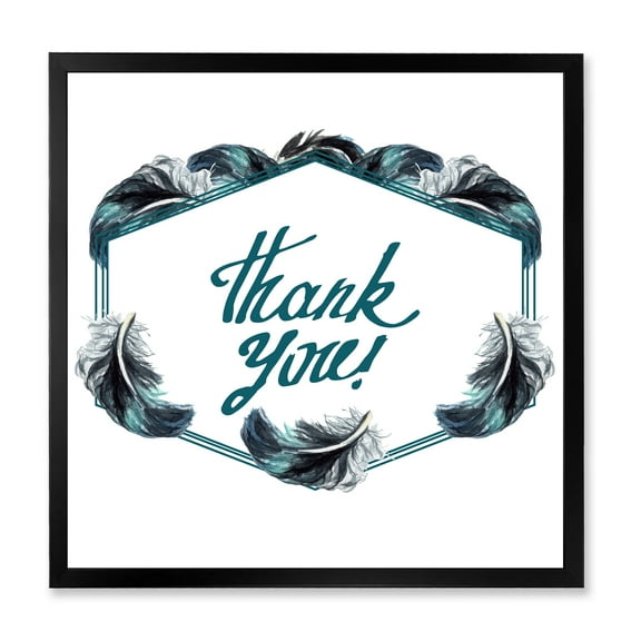 Designart 'Black Boho Art Feathers Thank You' Bohemian & Eclectic Framed Art Print