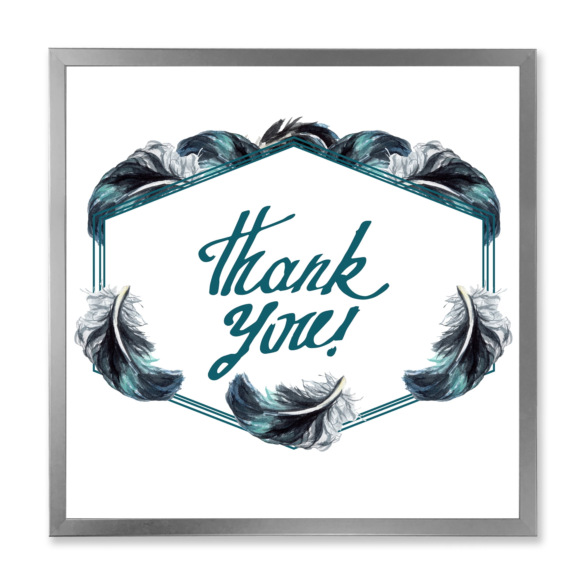 Designart 'Black Boho Art Feathers Thank You' Bohemian & Eclectic Framed Art Print