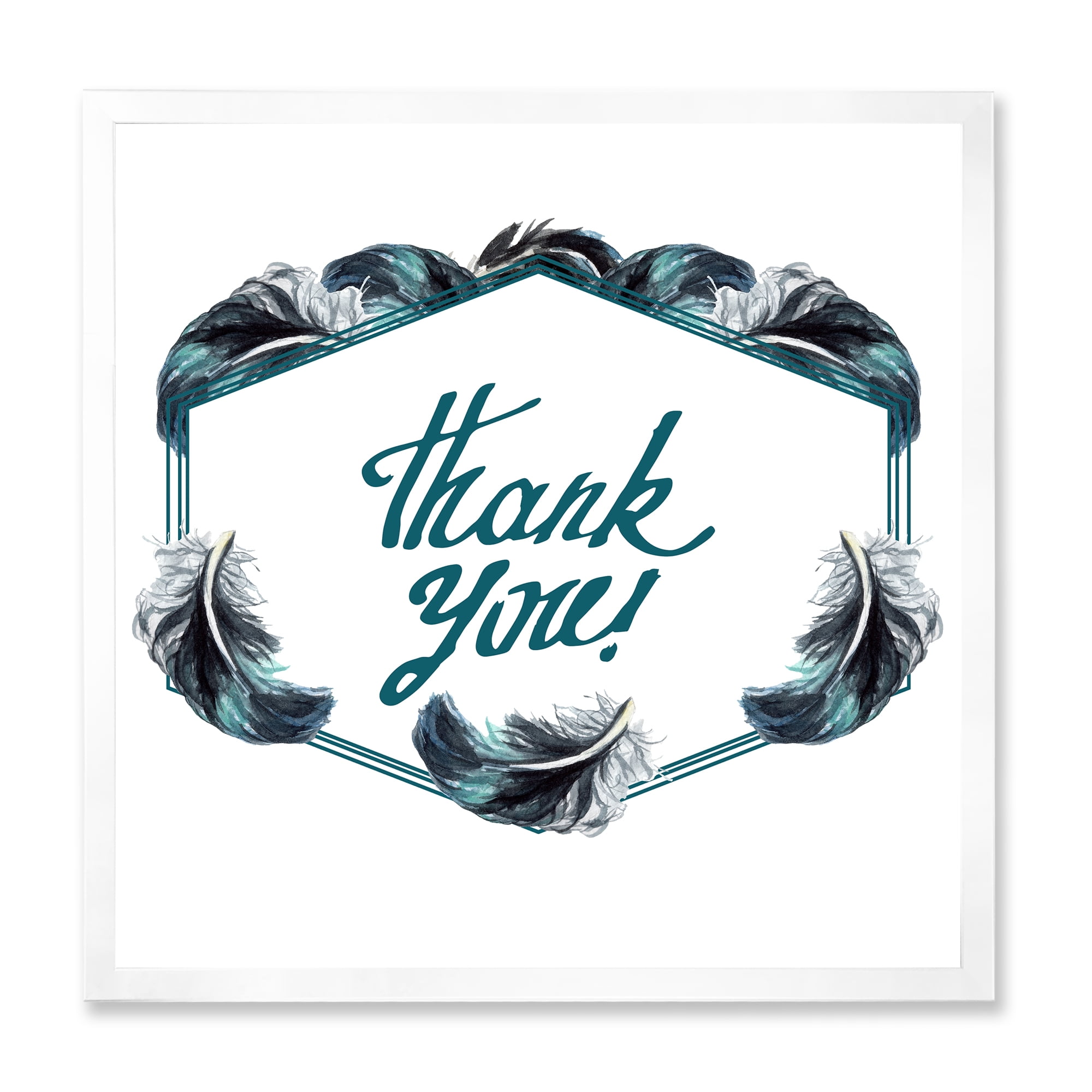 Designart 'Black Boho Art Feathers Thank You' Bohemian & Eclectic Framed Art Print
