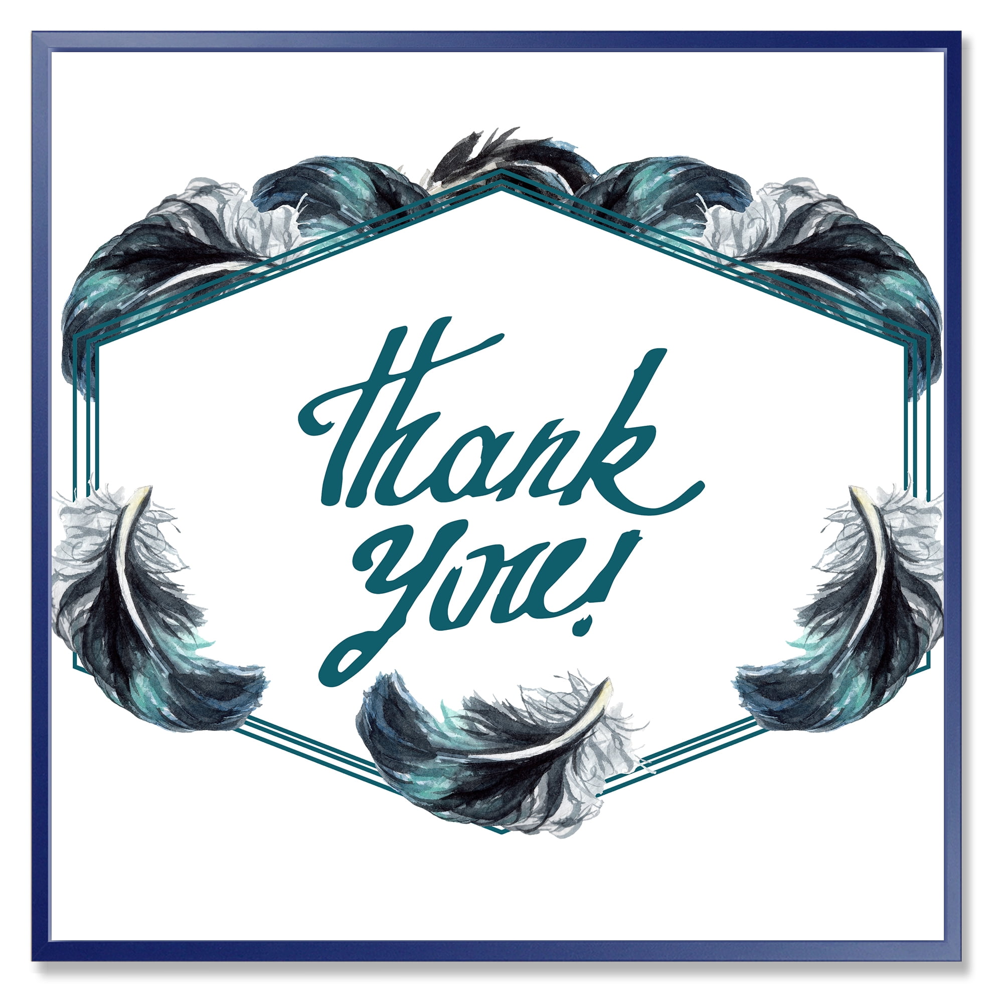 Designart 'Black Boho Art Feathers Thank You' Bohemian & Eclectic Framed Canvas Wall Art Print