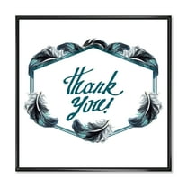 Designart 'Black Boho Art Feathers Thank You' Bohemian & Eclectic Framed Canvas Wall Art Print