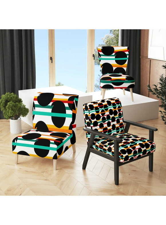 Designart "Black Circle Dots" Upholstered Patterned Accent Chair and Arm Chair
