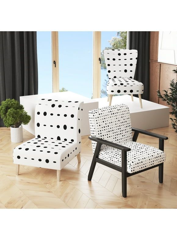 Designart "Black Circle Dots" Upholstered Patterned Accent Chair and Arm Chair