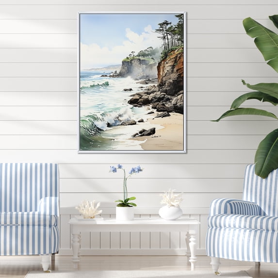 Designart "Black Cliffhanger Beach II" Nautical & Beach Floater Framed Canvas Print