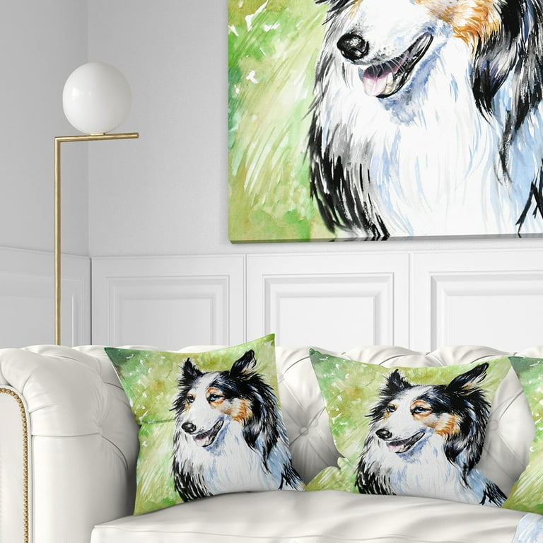 Designart Black Collie Dog Watercolor Animal Throw Pillow 18x18