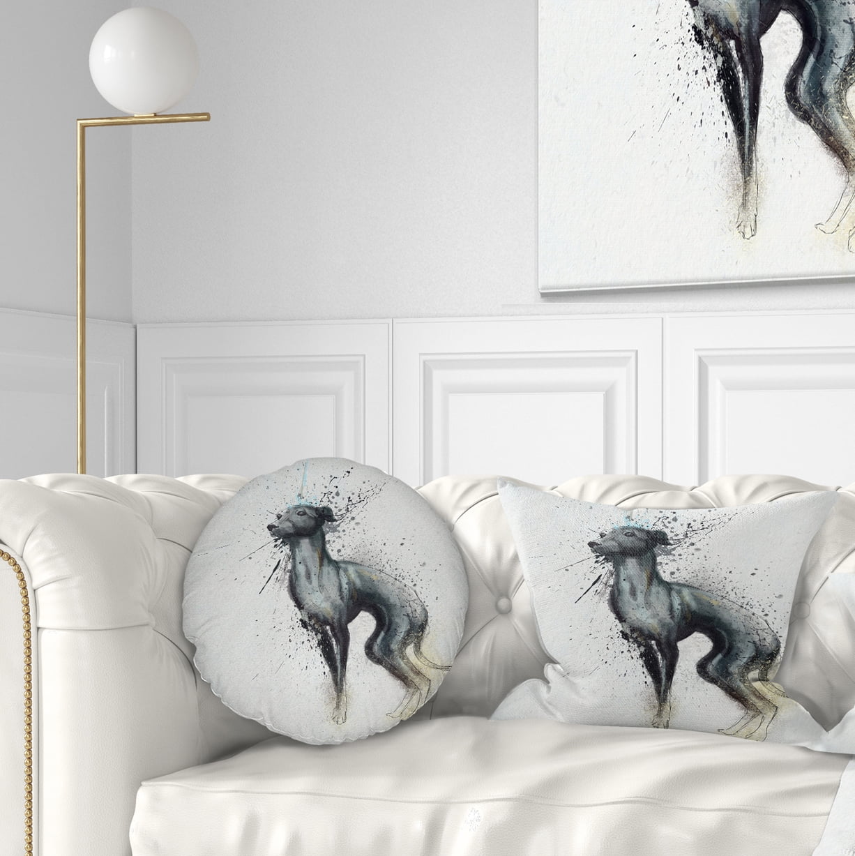 Designart Black Dog Watercolor with Splashes - Animal Throw Pillow - 12x20