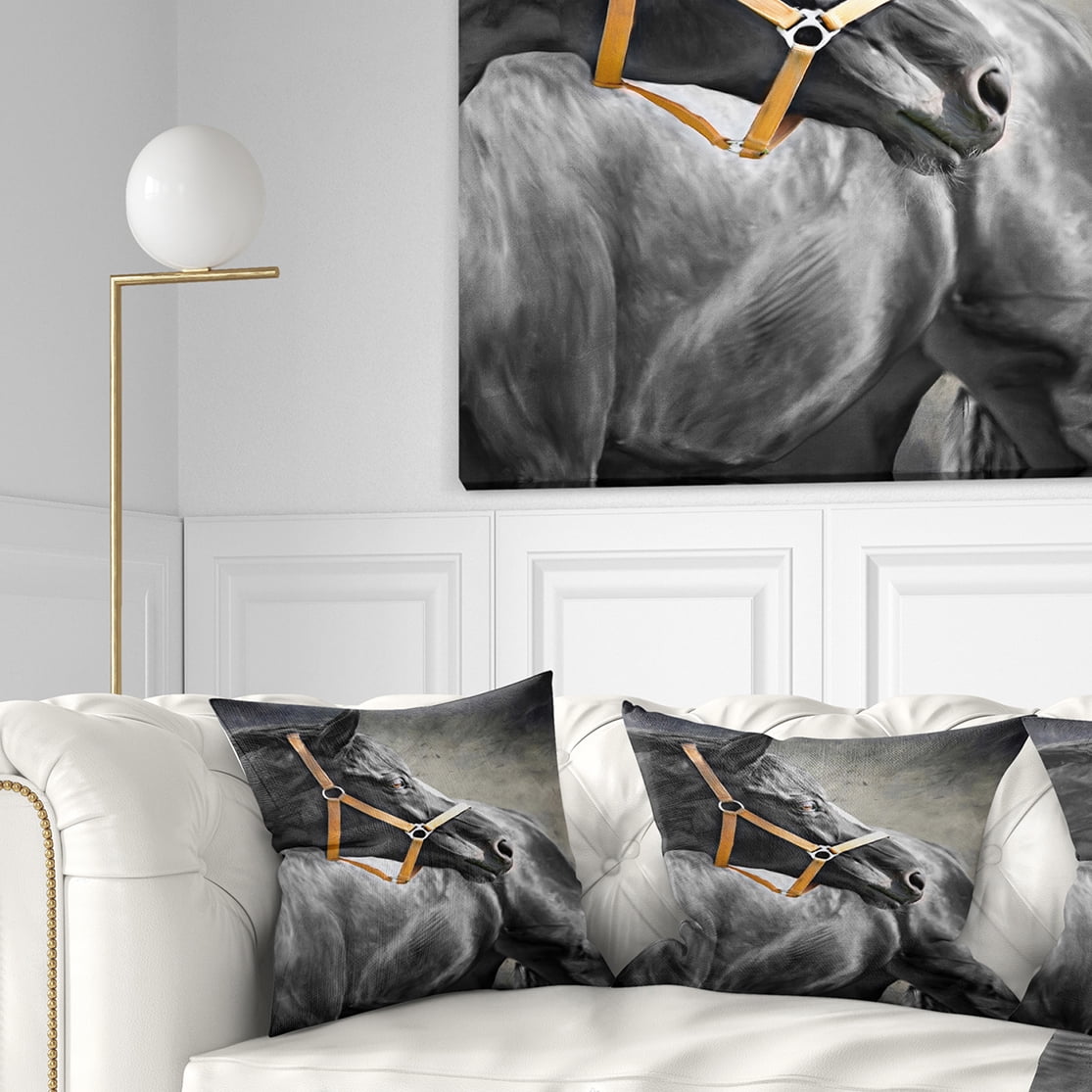 Designart Black Horse - Animal Throw Pillow - 16x16