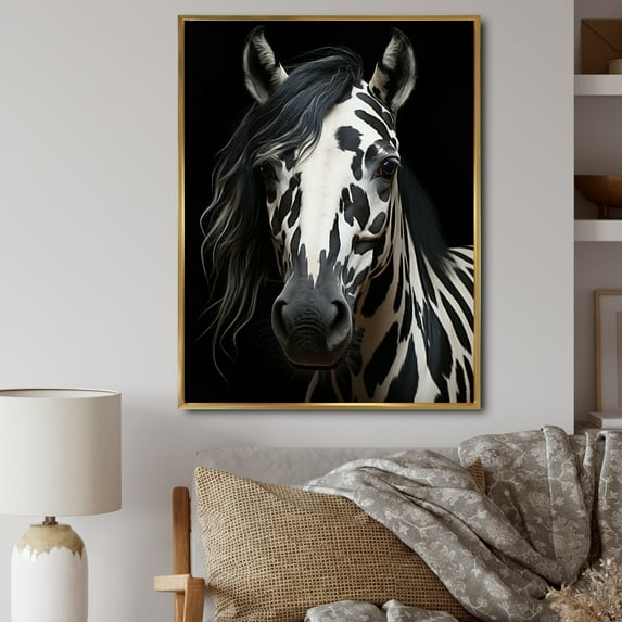 Designart "Black Horse White Serenity I" Animals Floater Framed Canvas Print