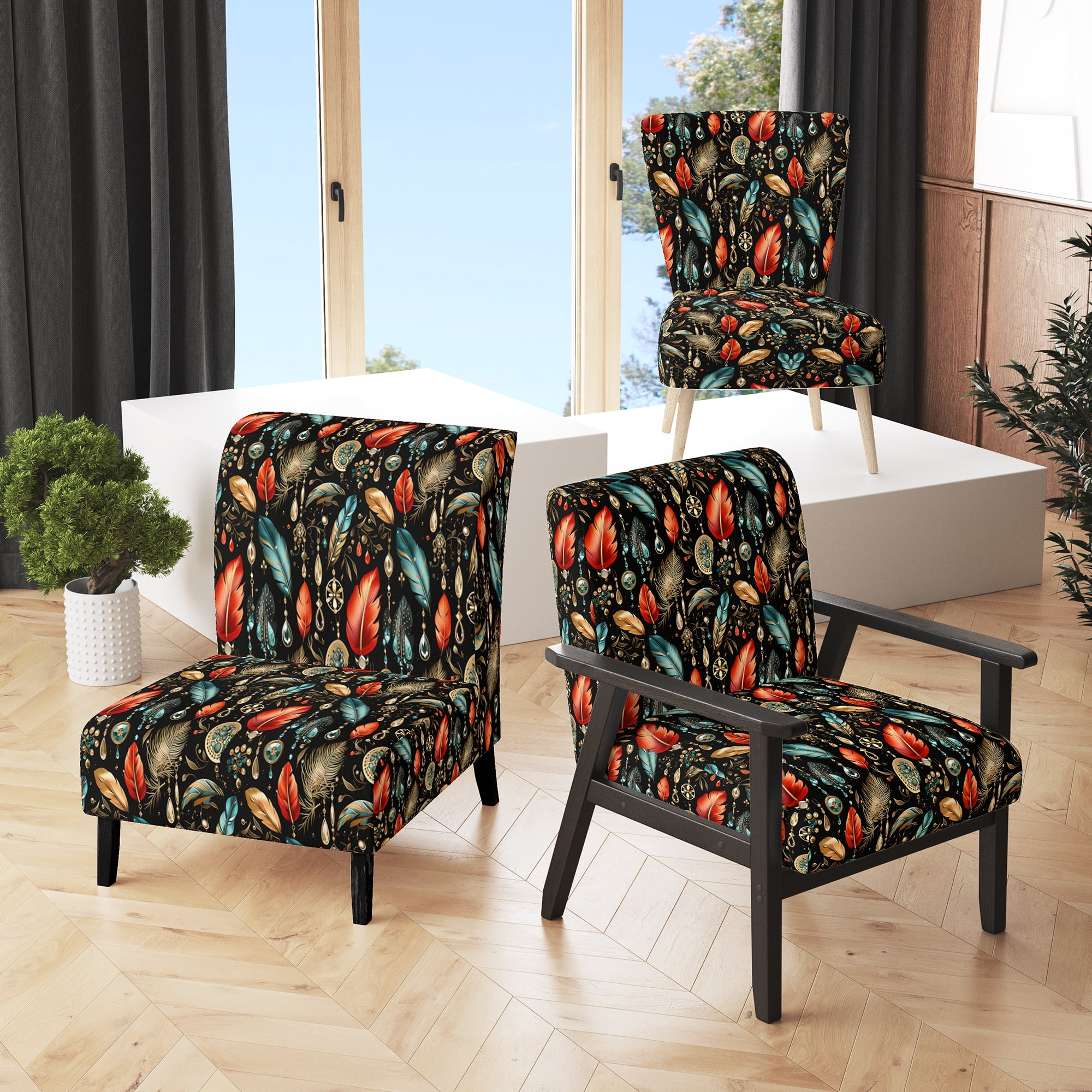 Designart Black Jewelry Boho Chic Black Boho Upholstered Accent Chair Bohemian Eclectic Arm Chair For Bedroom
