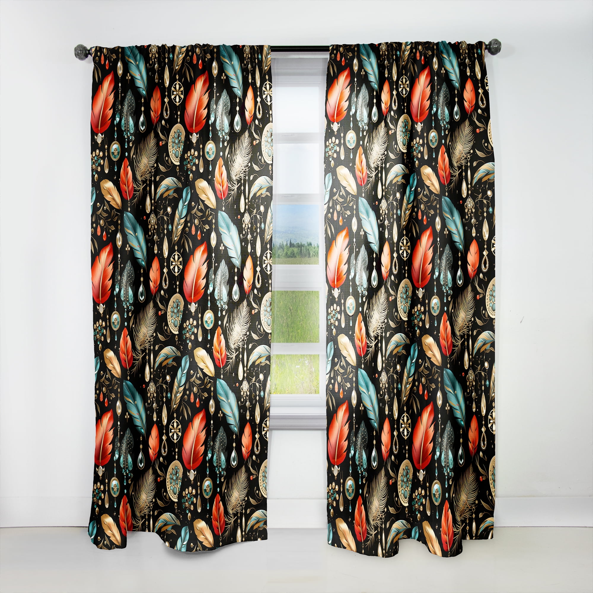 Designart "Black Jewelry Boho Chic" Boho Room Darkening Curtain Panel