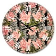 thumbnail image 1 of Designart 'Black Lacy Roses Pattern' Traditional wall clock, 1 of 3