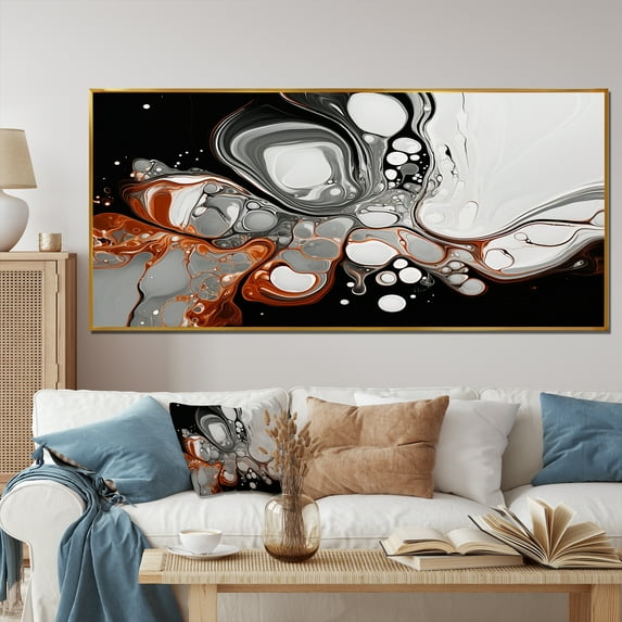 Designart "Black Liquid Fusion Grey and Black Elegance IV" Oversized Abstract Framed Wall Art - Transitional Grey Abstract Line Art Hallway Framed Wall Art Decor