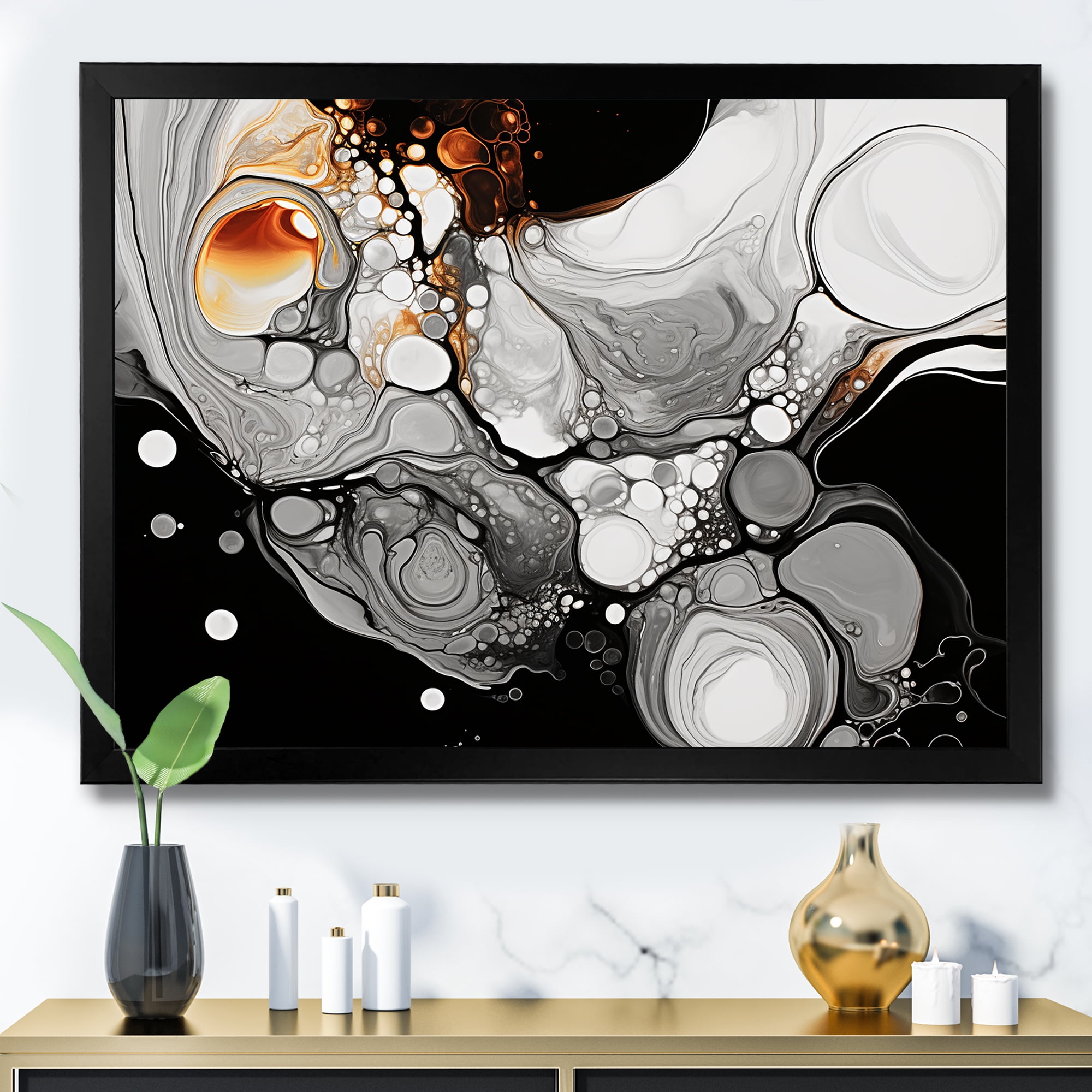 Designart "Black Liquid Fusion Grey and Black Elegance II" Abstract