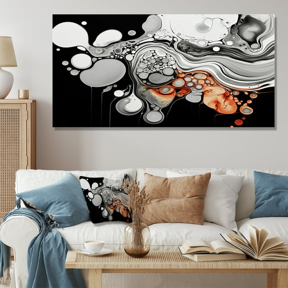 Designart "Black Liquid Fusion Grey and Black Elegance III" Oversized Abstract Wall Art - Modern Grey Abstract Line Art Entryway Wall Art