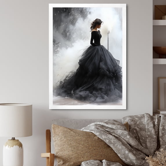 Designart "Black Modern Ballet Motion" Fashion Framed Wall Art - Glam Black Ballet Living Room Framed Canvas Art