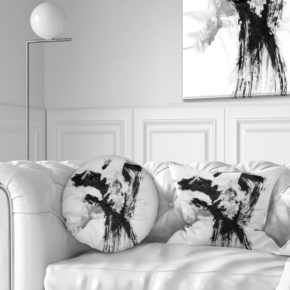 Designart Black Paint Stain - Abstract Throw Pillow - 12x20