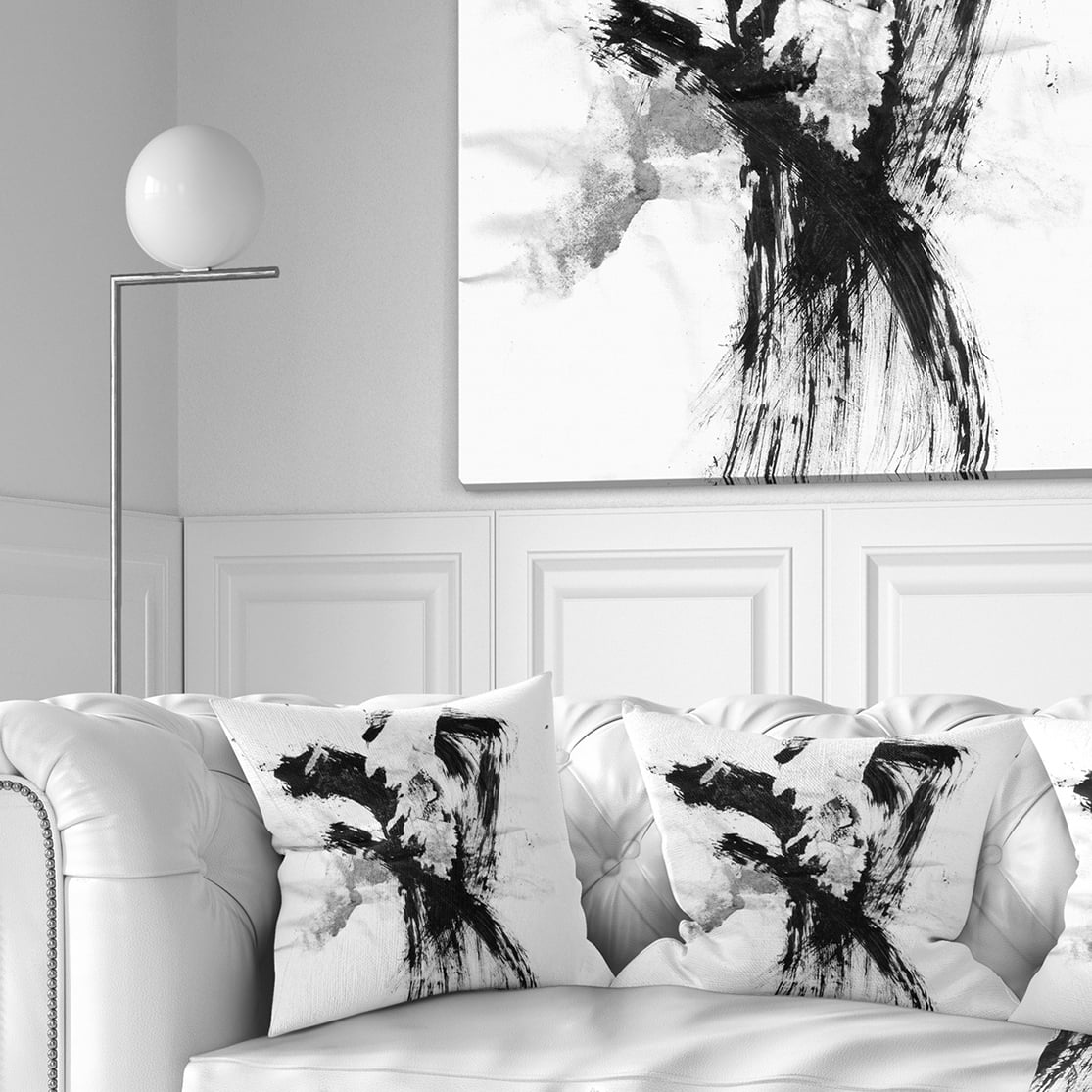 Designart Black Paint Stain - Abstract Throw Pillow - 16x16