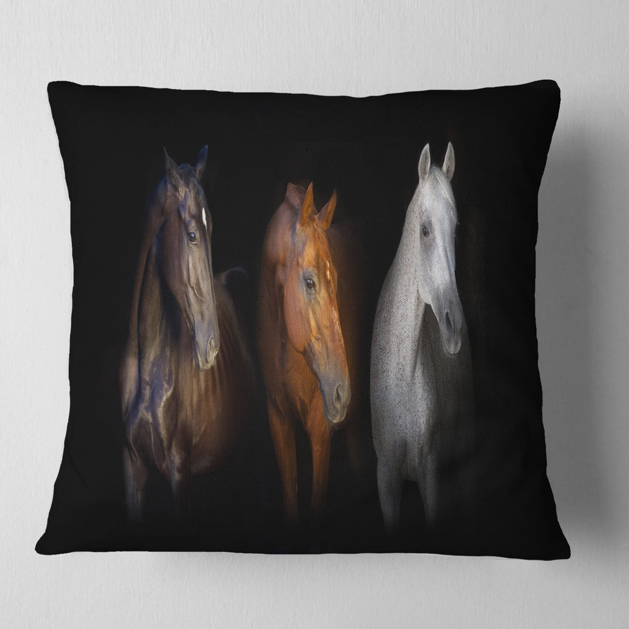 Designart Black Red and White Horses - Animal Throw Pillow - 18x18