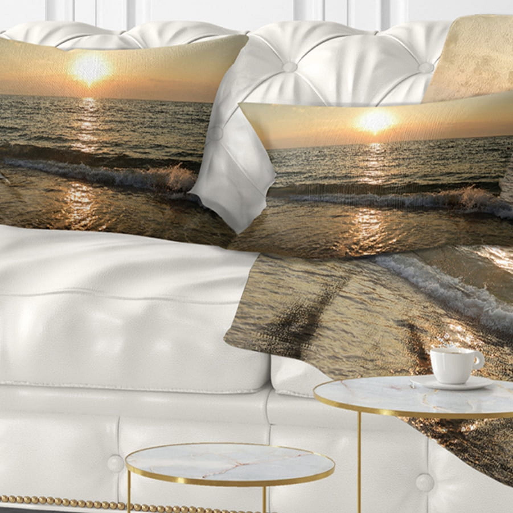 Designart Black Seascape in Morning Sunlight - Beach Photo Throw Pillow - 12x20