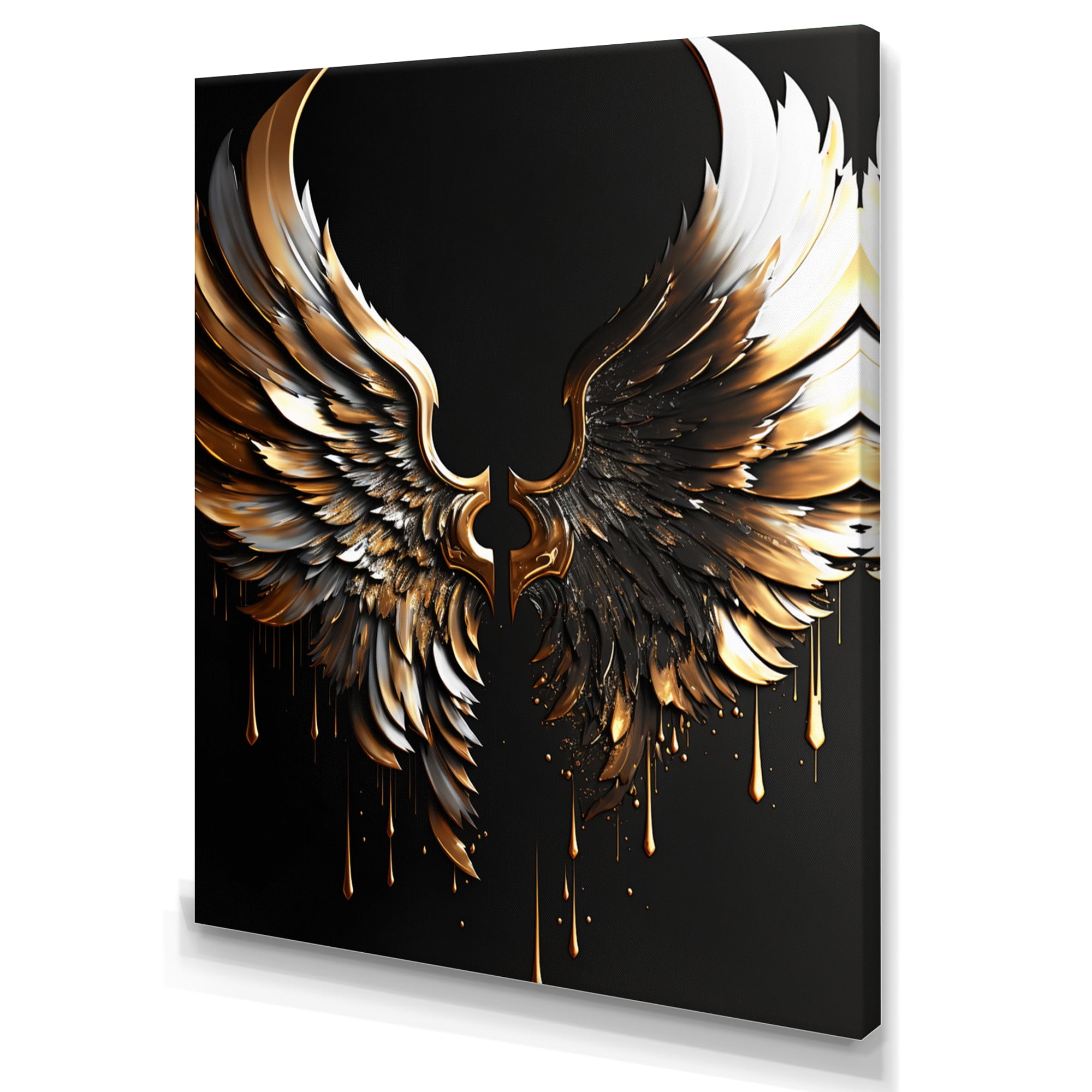 Designart Black Silver And Gold Angel Wings I Canvas Wall Art
