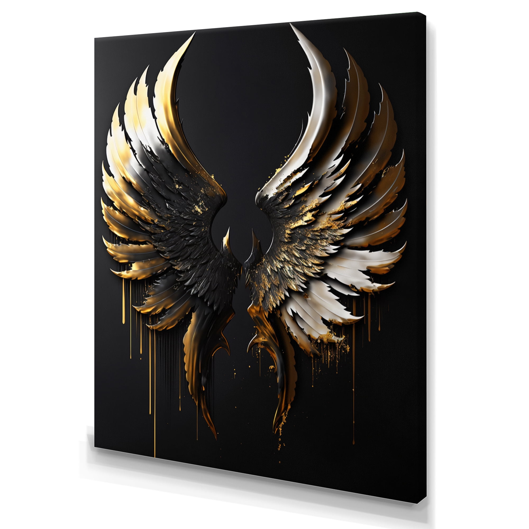 Designart Black Silver And Gold Angel Wings II Canvas Wall Art