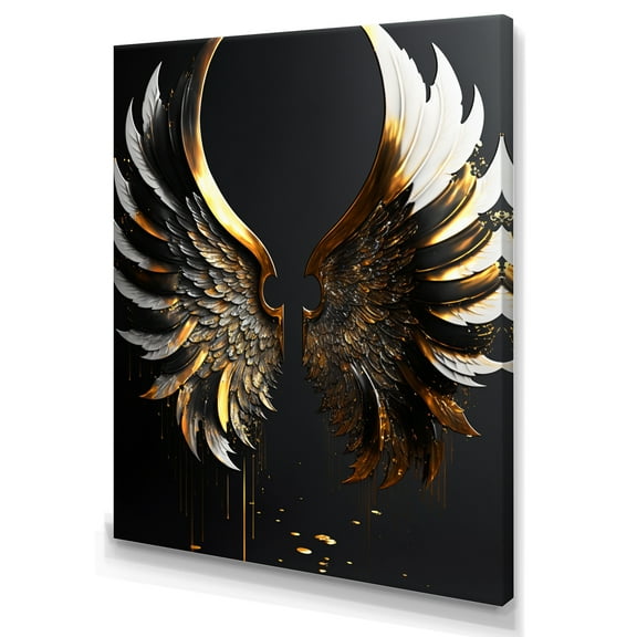 Designart Black Silver And Gold Angel Wings IV Canvas Wall Art