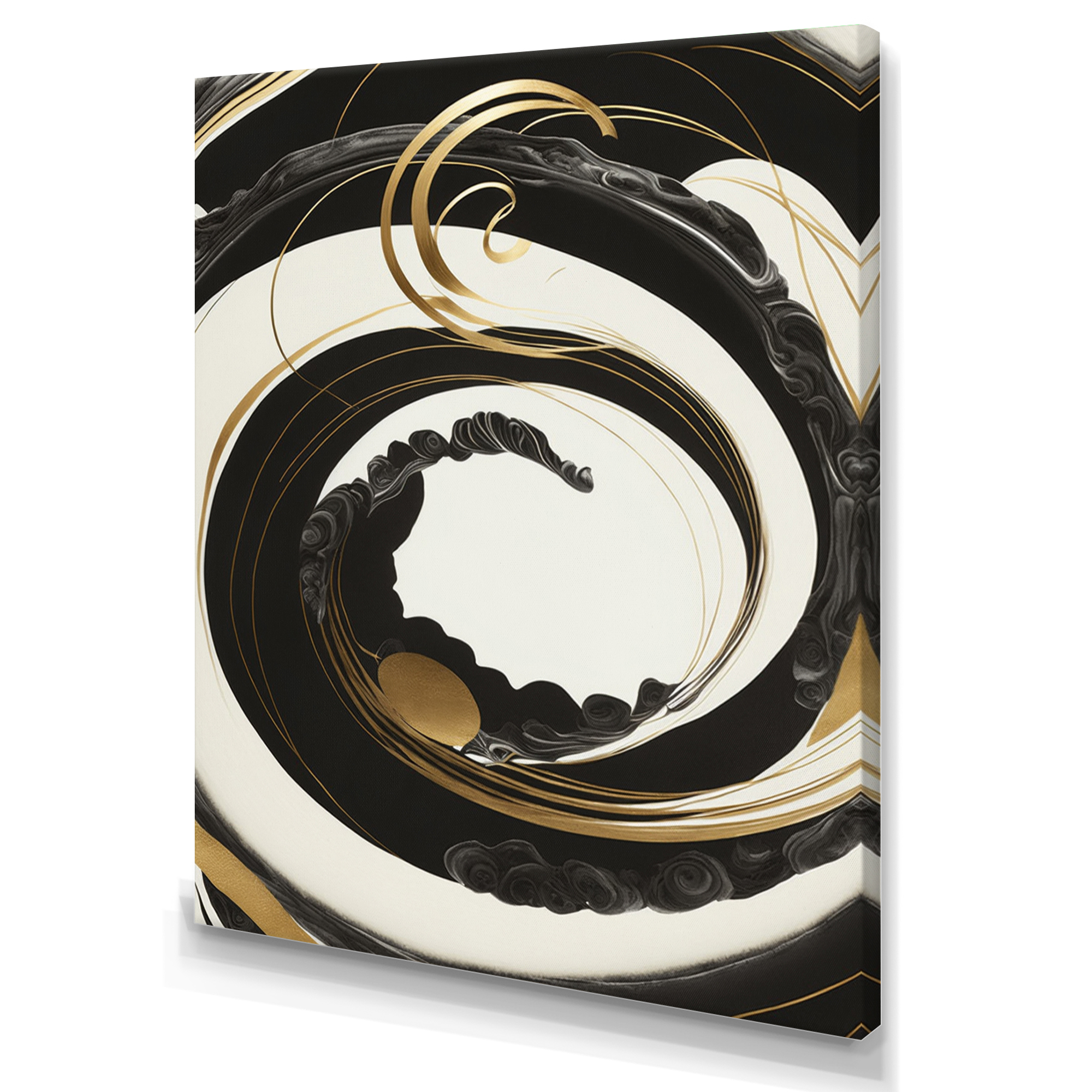 Designart Black, Silver And Gold Blending Swirls VI Canvas Wall Art