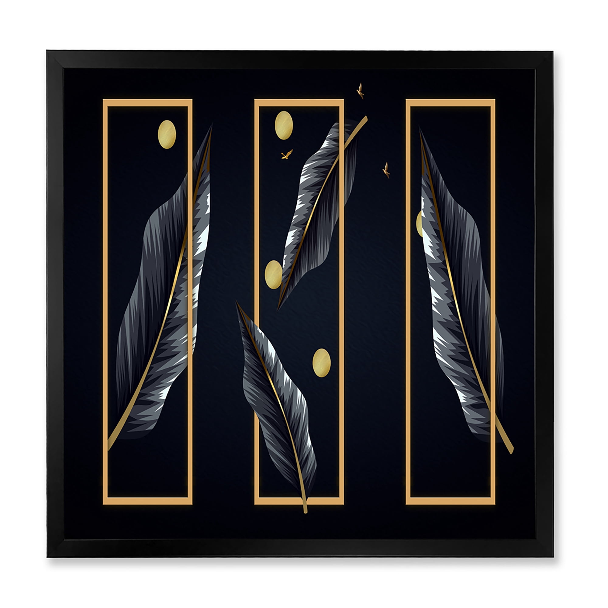 Designart 'Black Tropical Leaves Under Golden Rectangles' Modern Framed Art Print