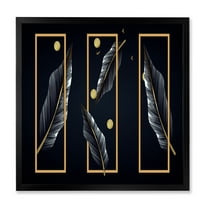Designart 'Black Tropical Leaves Under Golden Rectangles' Modern Framed Art Print