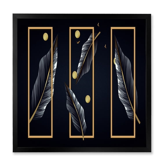 Designart 'Black Tropical Leaves Under Golden Rectangles' Modern Framed Art Print
