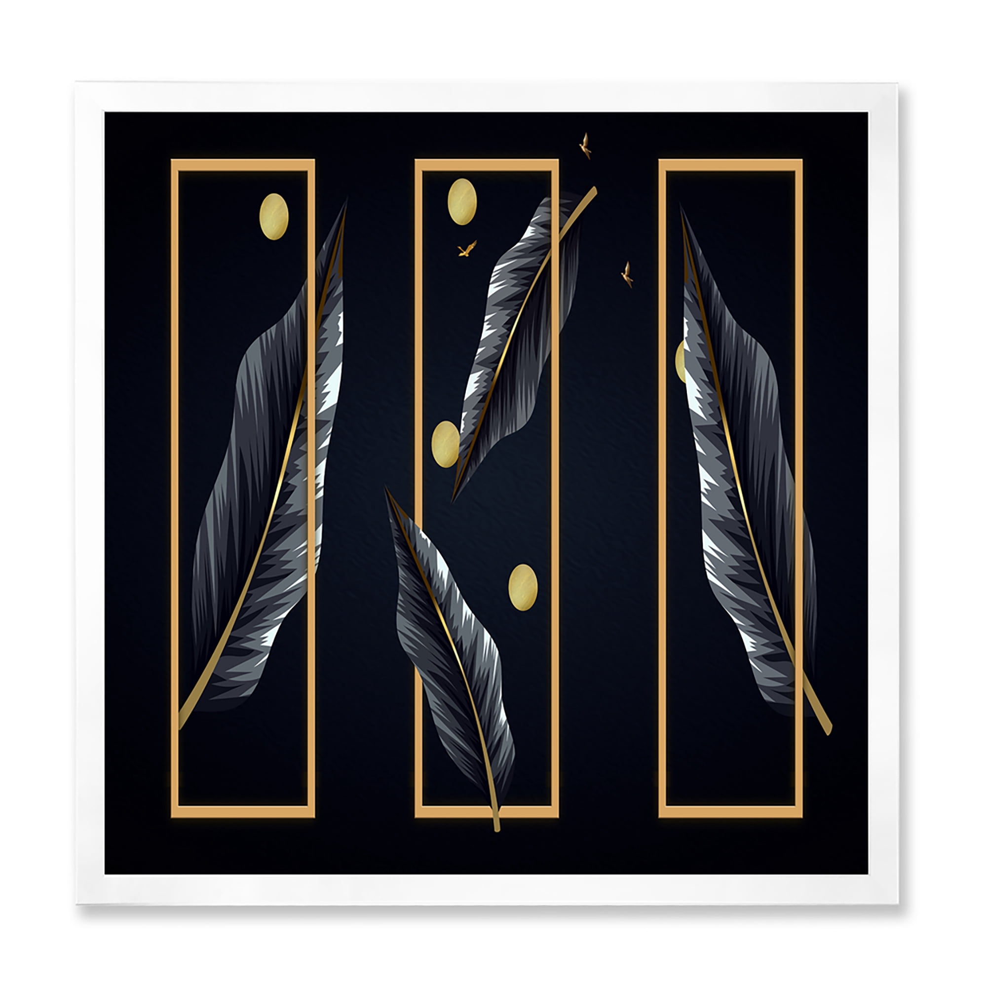 Designart 'Black Tropical Leaves Under Golden Rectangles' Modern Framed Art Print