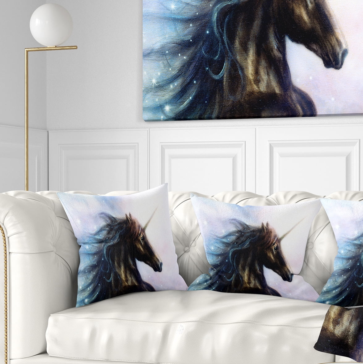 Designart Black Unicorn - Animal Throw Pillow - 18x18
