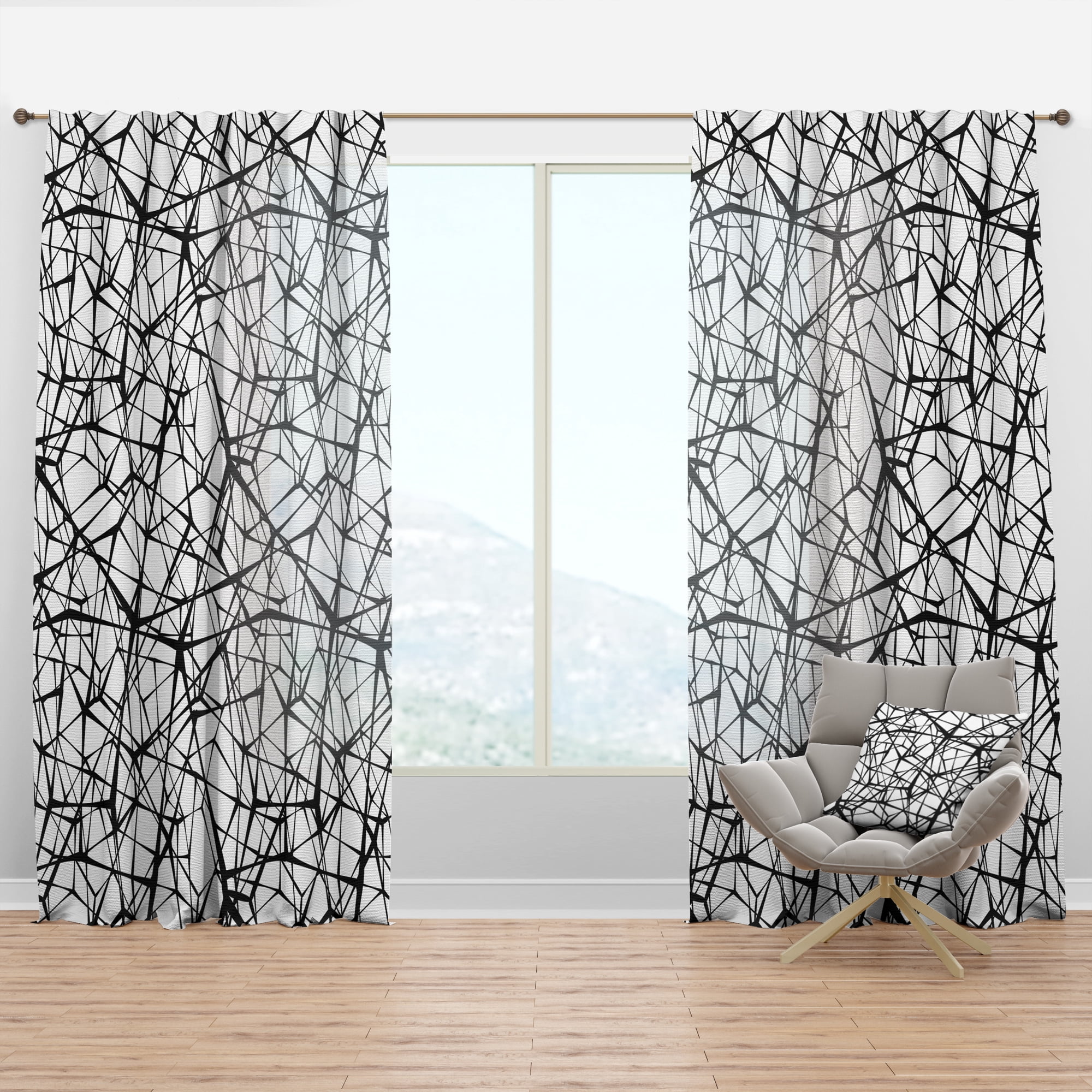 Designart 'Black Web Pattern' Modern & Contemporary Curtain Panel