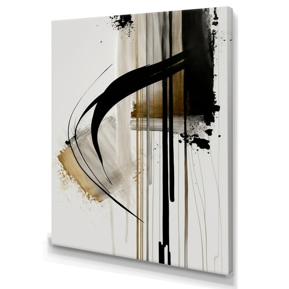 Designart Black, White And Gold Expression I Canvas Wall Art