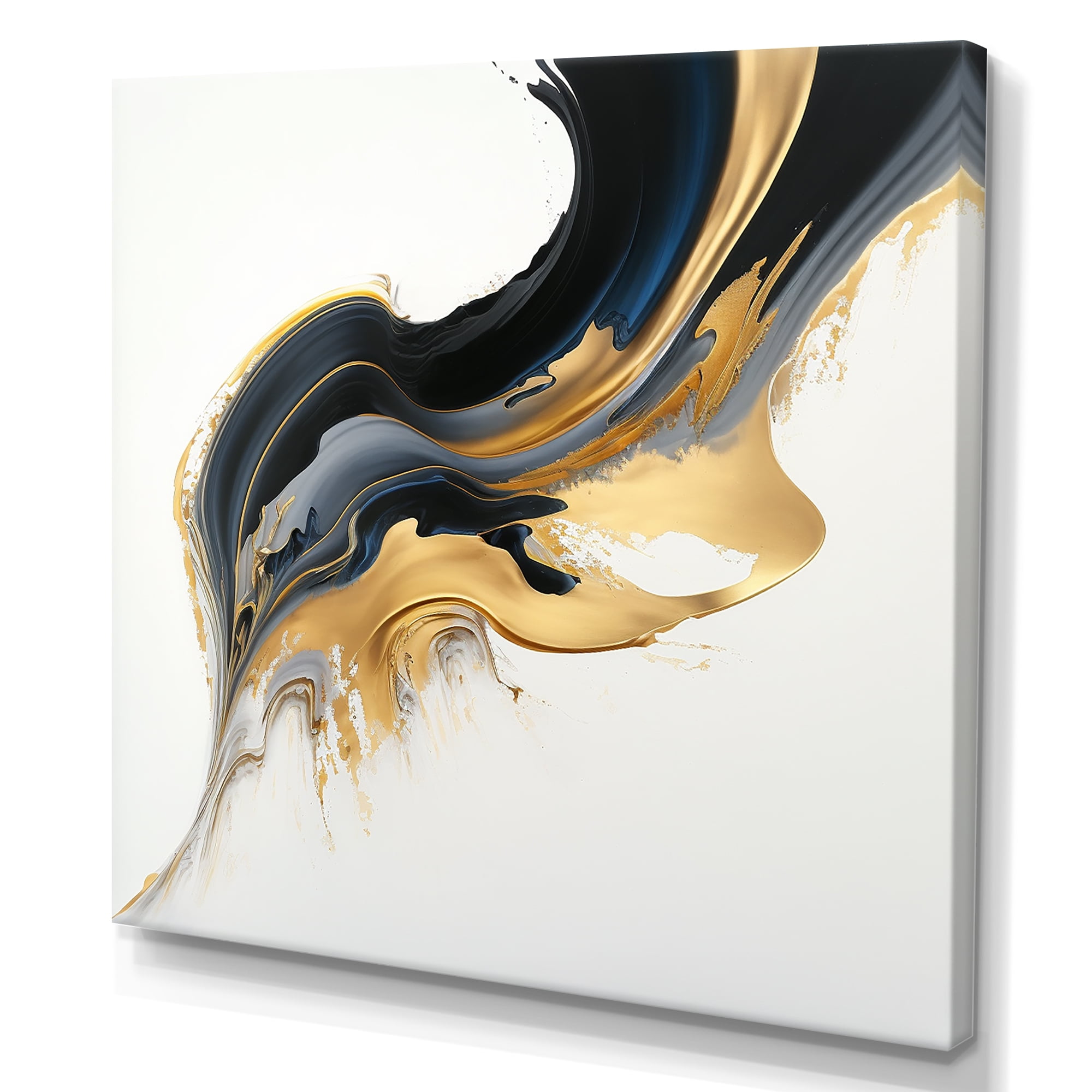 Designart Black, White And Gold Liquid Art I Canvas Wall Art