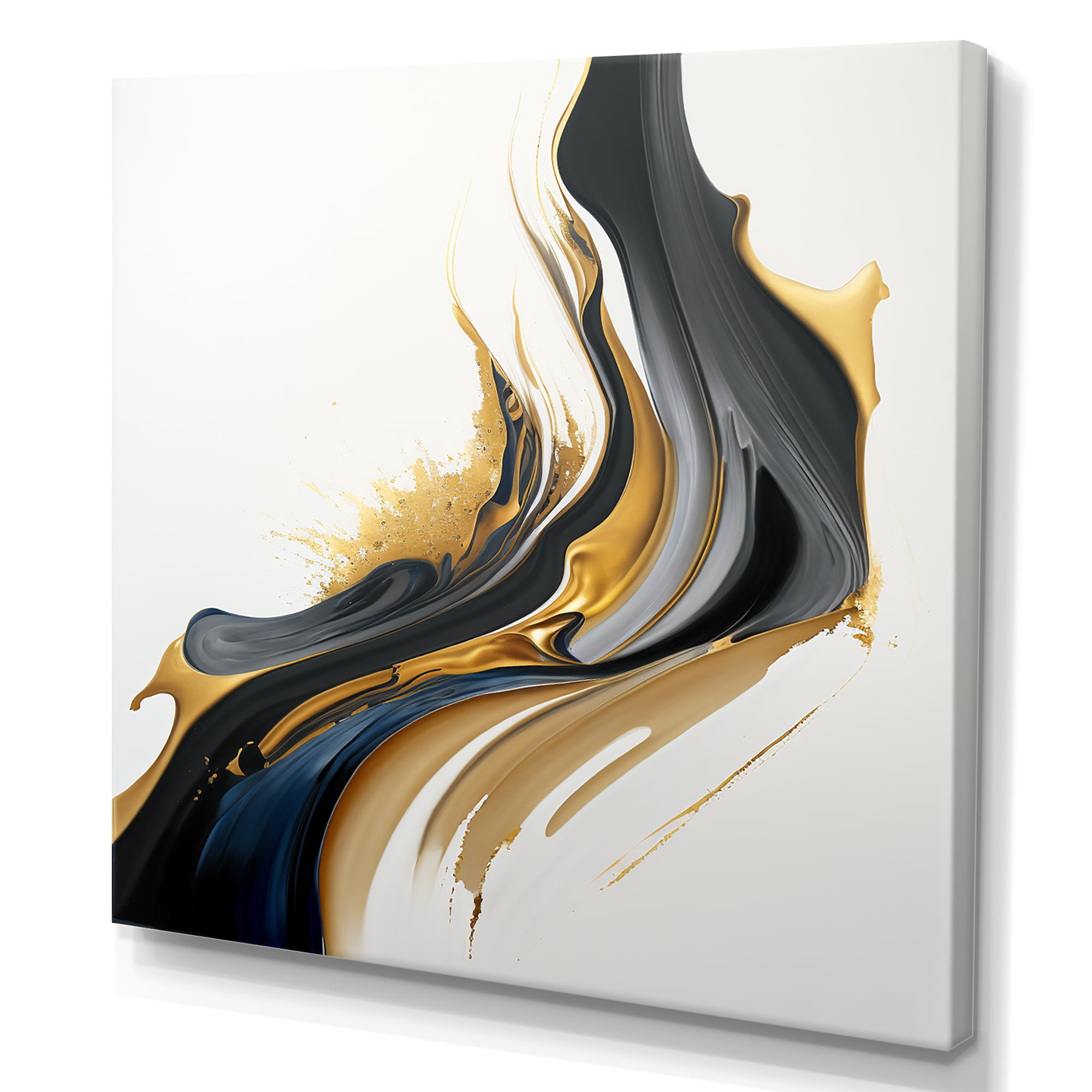 Designart Black, White And Gold Liquid Art II Canvas Wall Art