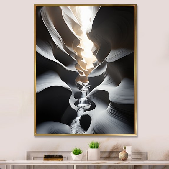 Designart "Black White Canyon Walls In I" Landscape & Nature Floater Framed Wall Art Living Room