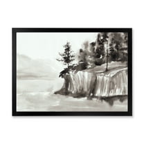 Designart 'Black & White Cliffs By The Lake' Nautical & Coastal Framed Art Print