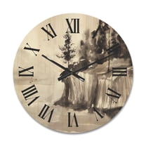 Designart 'Black & White Cliffs By The Lake' Nautical & Coastal Wood Wall Clock