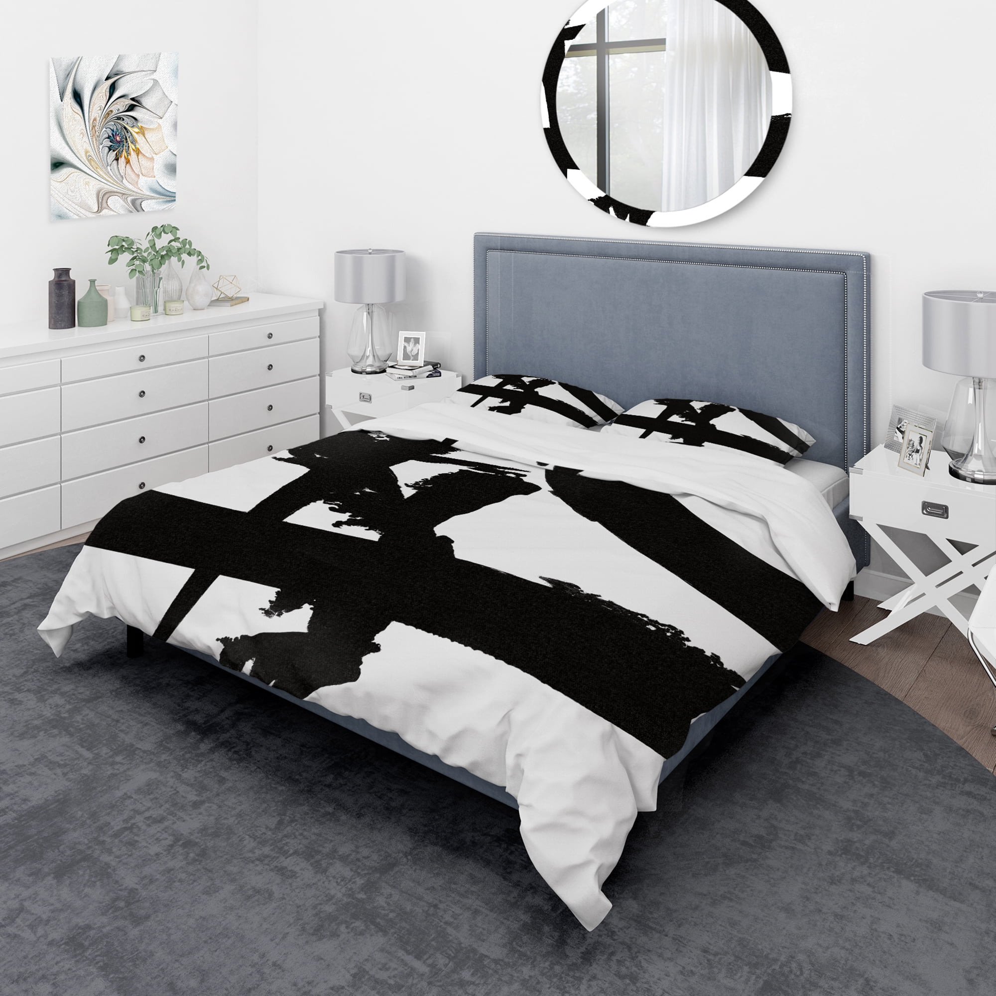 Designart 'Black & White Crossing Paths I' Geometric Duvet Cover Set