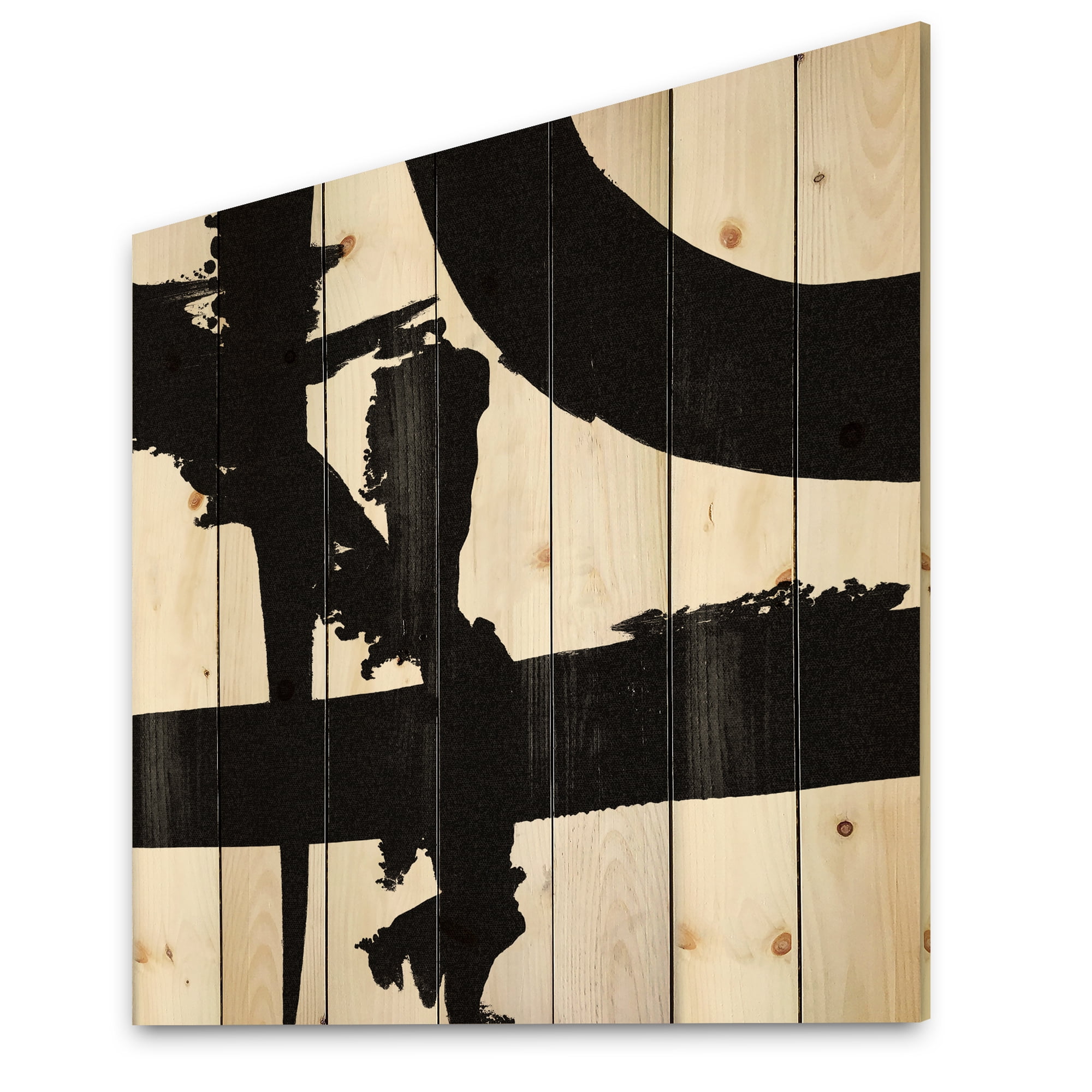 Designart 'Black & White Crossing Paths I' Modern & Contemporary Print on Natural Pine Wood