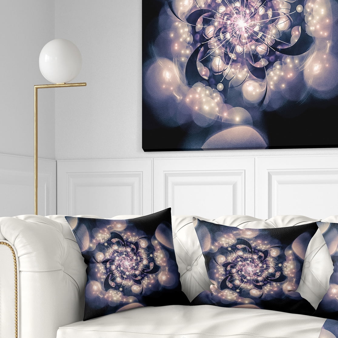 Designart Black White Fractal Flower in Dark - Floral Throw Pillow - 18x18