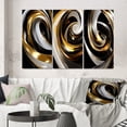 thumbnail image 1 of Designart "Black White Gold Swirl Liquid Dimension II" Abstract Spirals Wall Art Set Of 3 - Transitional Gold Canvas Set For Living Room Decor, 1 of 6