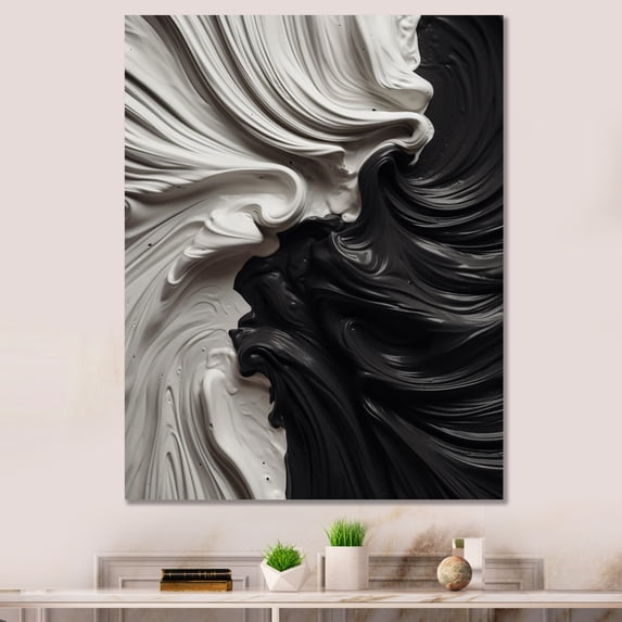 Designart "Black White Marbled Dreamscape I" Modern Geometric Wall Art For Kitchen