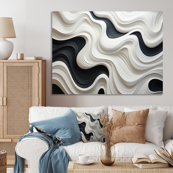 Designart "Black White Opt Art Optical Euphony II" Modern Canvas Print