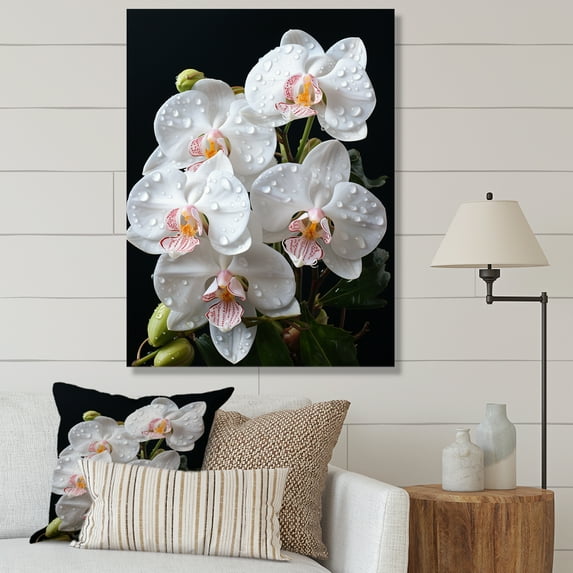 Designart "Black White Orchid Delicate Orchid painting" Floral Wall Art Print