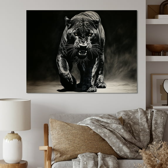 Designart "Black White Panther Forms beauty Charcoal" Animals Wall Decor